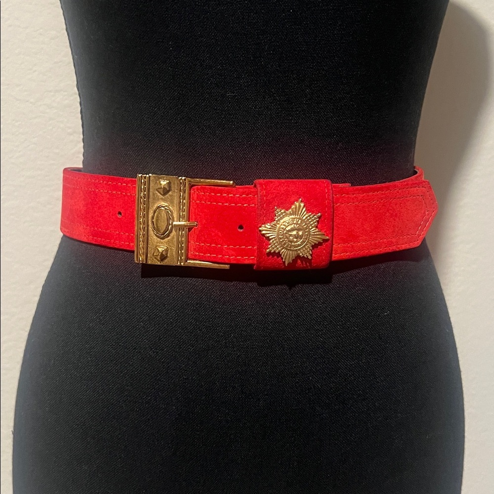 Vintage R.J. Graziano Designer Belt | Red Suede with Gold Hardware